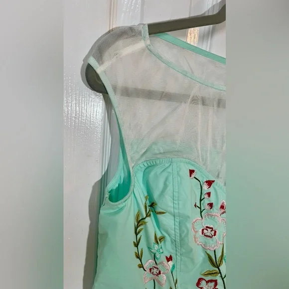Eshakti Dress Size Large 12 Embroidered Teal Sheer Neckline Floral Lined - Picture 11 of 11